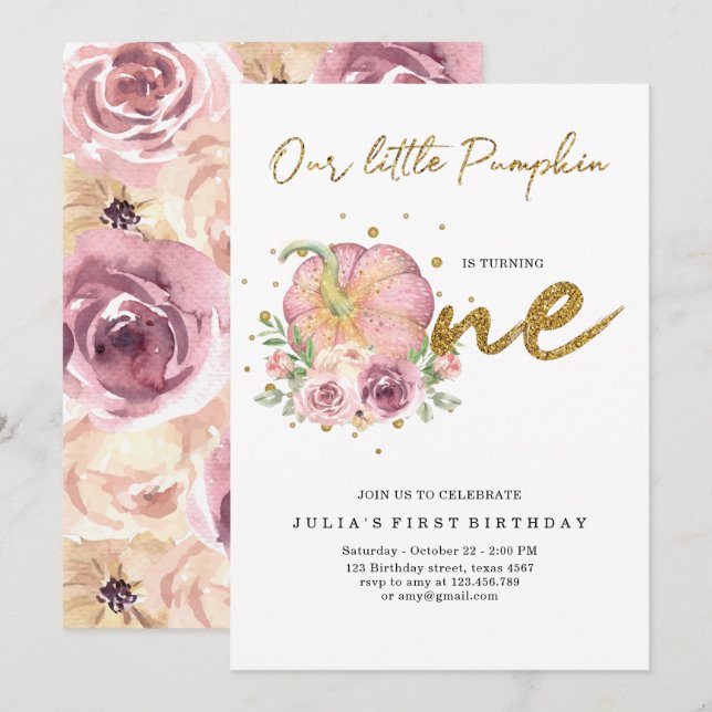 Elegant Our Little Pumpkin First Birthday Invitation (Front/Back)