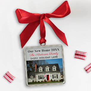 Elegant Our New Home Address Keepsake Photo Metal Tree Decoration