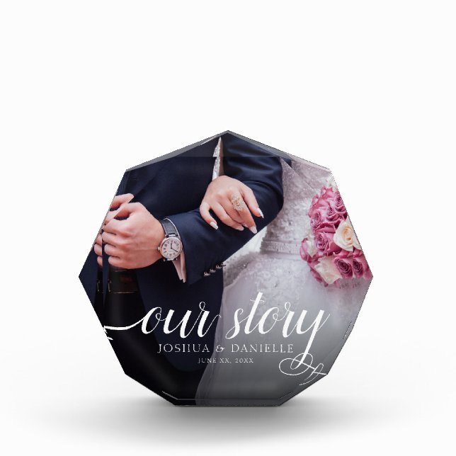 Elegant Our Story Photo Wedding Handwritten Block (Front)