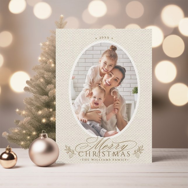 Elegant Oval Frame Merry Christmas Photo Holiday Card (Creator Uploaded)