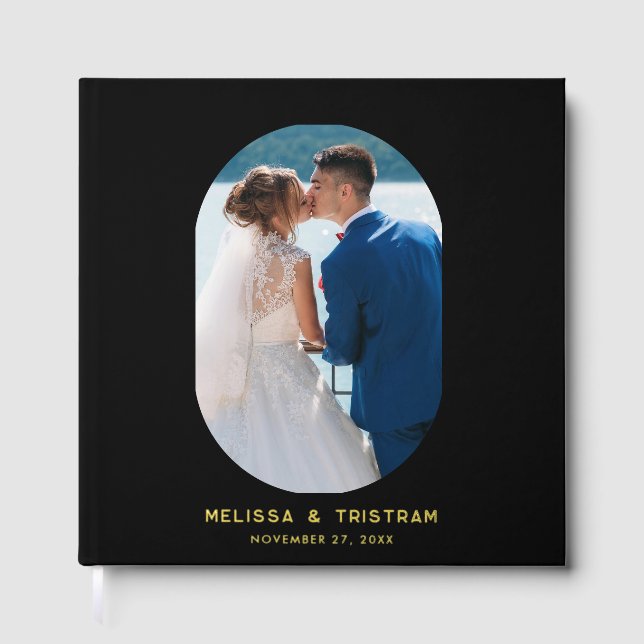 Elegant Oval Photo Elegant Wedding Black Custom Guest Book (Front)