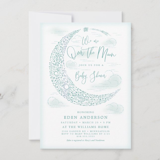 Elegant Over the Moon Baby Shower Gender Neutral Invitation (Front)