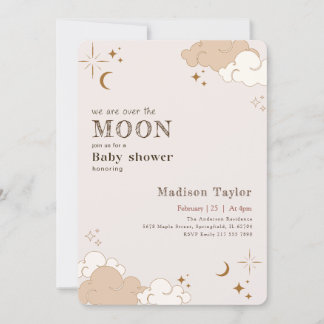 Elegant Over the Moon Stars Baby Shower Invitation
