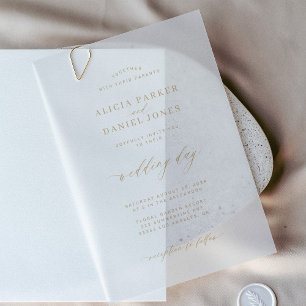Elegant overlay gold and white wedding vellum invitations