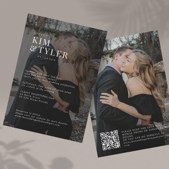 Elegant overlay modern 2 photos QR code wedding  Invitation (Creator Uploaded)