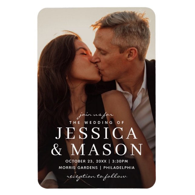Elegant Overlay Modern Wedding Invitation Magnet (Vertical)