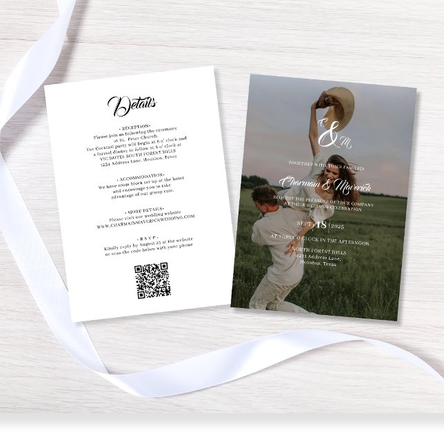 Elegant Overlay Photo Monogram Budget Wedding Invitation (Creator Uploaded)