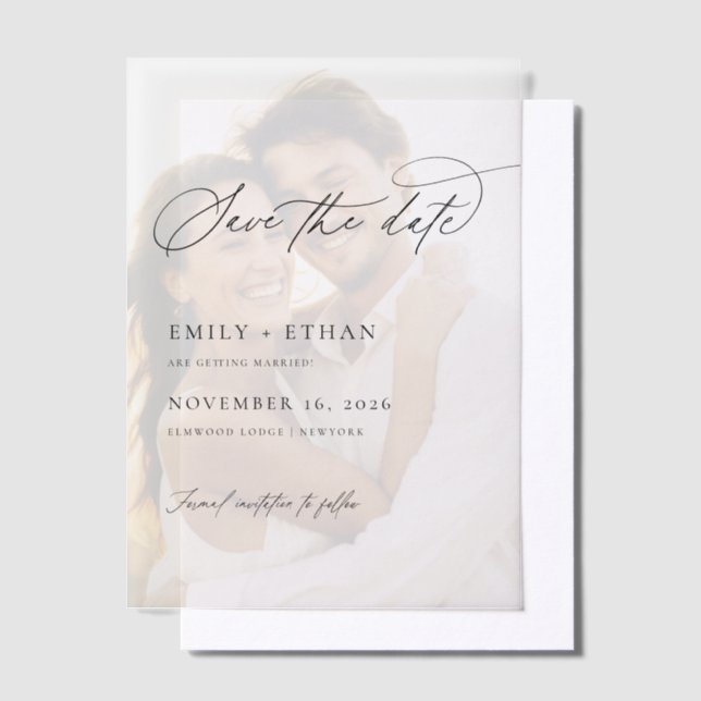 Elegant Overlay Photo Wedding Save The Date Vellum Invitations (Offset)