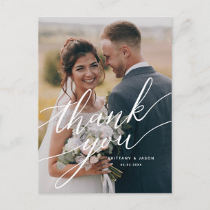 Elegant Overlay Script Wedding Thank You Photo Postcard