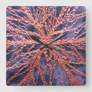 Elegant oversized burnt orange indigo embroidery square wall clock