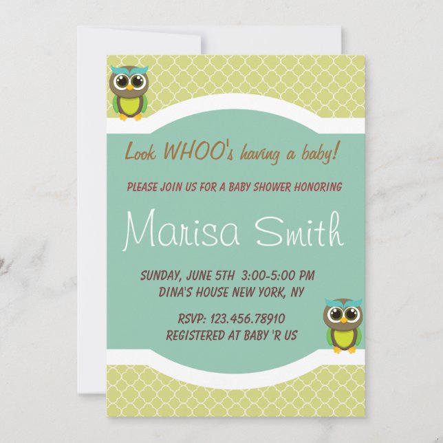 Elegant Owl Baby Shower Invitation (Front)