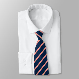 Elegant Oxford Blue and Salmon Diagonal Stripes Tie