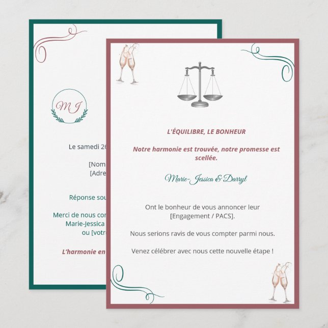 Elegant PACS or Engagement Invitation (Front/Back)