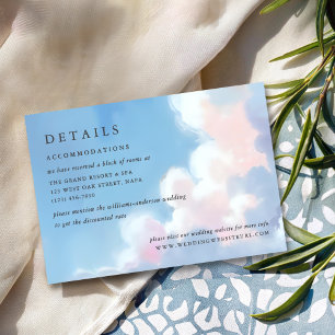 Elegant Painted Blue Sky Puffy Pink Clouds Wedding Enclosure Card