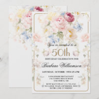 Elegant Painted Blush Rose Floral 50th Birthday