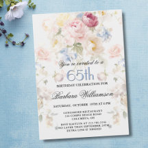 Elegant Painted Blush Rose Floral 65th Birthday
