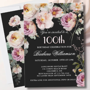 Elegant Painted Floral 100th Birthday Party Invitation
