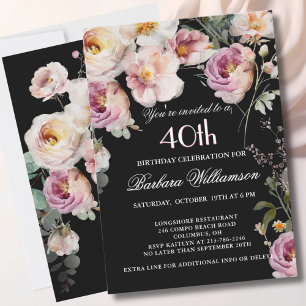 Elegant Painted Floral 40th Birthday Party Invitation