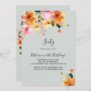 Elegant Painted Floral 60th Birthday Invitation