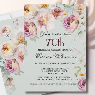 Elegant Painted Floral 70th Birthday Party Invitation
