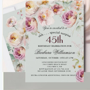Elegant Painted Floral Surprise 45th Birthday Invitation