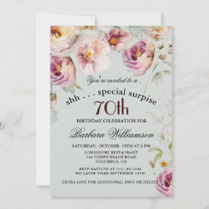 Elegant Painted Floral Surprise 70th Birthday  Invitation