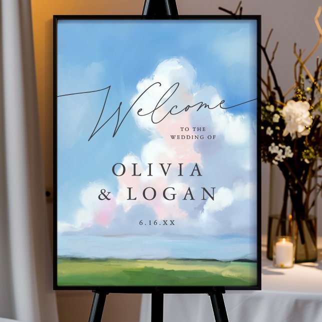 Elegant Painted Landscape Clouds Wedding Welcome Poster (Creator Uploaded)
