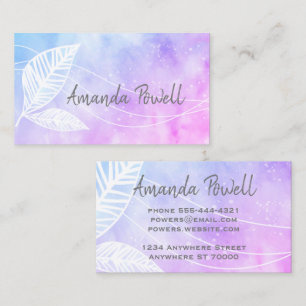 elegant painted leaf design purple and blue business card