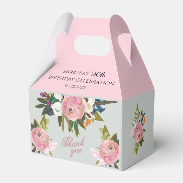 Elegant Painted Pink Floral 90th birthday favors  Favour Box (Back Side)