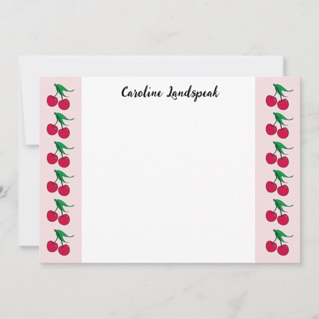 Elegant Painted Red Cherries Monogrammed Card (Front)