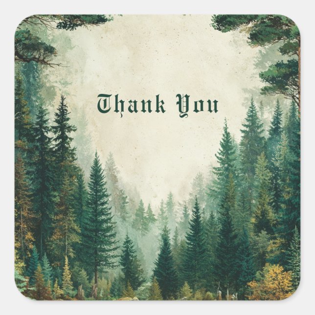 Elegant Painterly Pine Forest Rustic Woodland Square Sticker (Front)