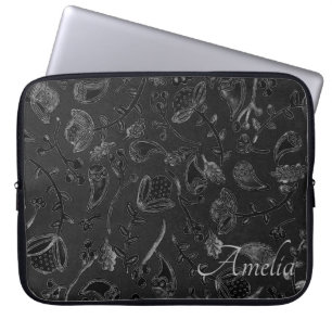 Elegant Paisley Floral Black Personalised Laptop Sleeve