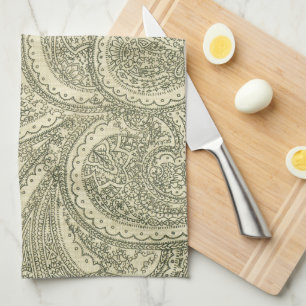 Elegant Paisley Ornate intricate black and white Tea Towel