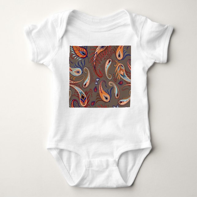Elegant Paisley Print: Vintage Pattern Baby Bodysuit (Front)