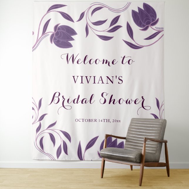 Elegant Paisley Purple Bridal Shower Welcome Tapestry (In Situ)
