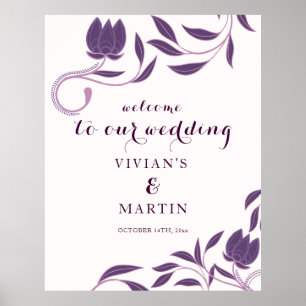 Elegant Paisley Purple Floral Wedding Welcome Poster