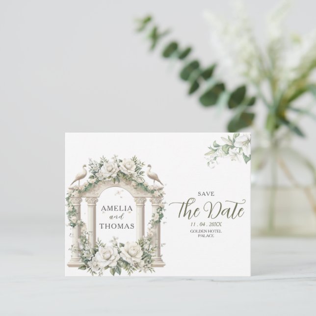 Elegant Palace Greenery Save the Date Invitation (Standing Front)