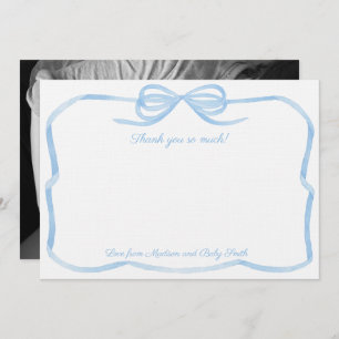 Elegant Pale Blue Bow Boy Baby Shower Photo Thank You Card