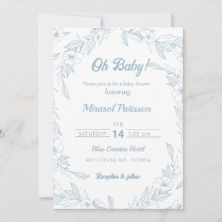 Elegant pale blue floral Baby Shower Invitation