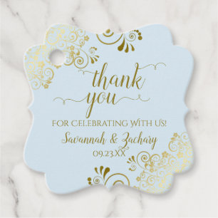 Elegant Pale Blue & Gold Frilly Wedding Thank You Favour Tags