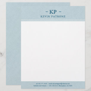 Elegant Pale Blue Linen Minimalistic Text Custom Letterhead