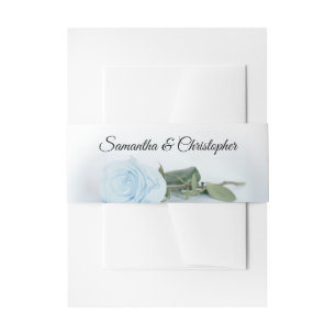 Elegant Pale Blue Rose Simple Glam Wedding Invitation Belly Band
