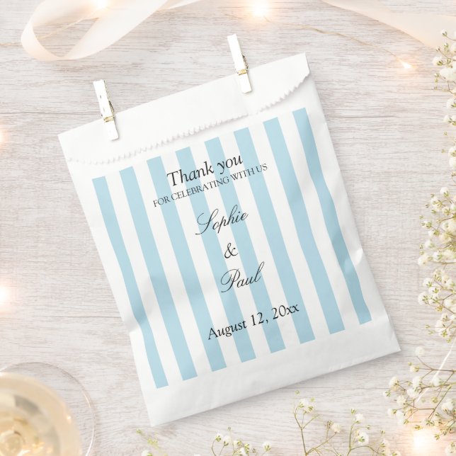 Elegant Pale Blue Stripes Wedding Favour Bags (Clipped)