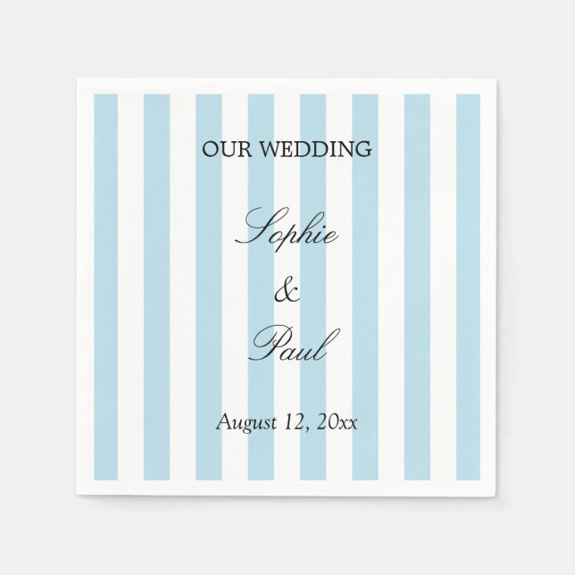 Elegant Pale Blue Stripes Wedding Napkins (Front)