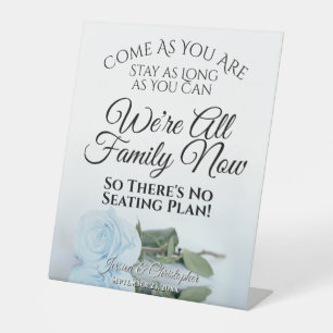 Elegant Pale Dusty Blue Rose Open Seating Wedding Pedestal Sign