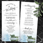 Elegant Pale Dusty Blue Rose Romantic Wedding Programme<br><div class="desc">This beautiful wedding program features an elegant design with a single long stemmed pale dusty blue or powder blue coloured rose lying on its side reflecting in water. The titles are written in fancy script calligraphy, and there is space for your ceremony and wedding party details, as well as a...</div>