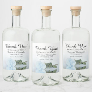 Elegant Pale Dusty Blue Rose Wedding Thank You Liquor Bottle Label