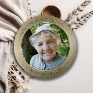 Elegant Pale Gold Foil Sympathy Memorial Photo 6 Cm Round Badge