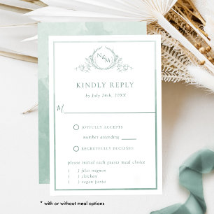 Elegant Pale Green Monogram and Watercolor RSVP