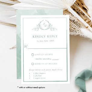 Elegant Pale Green Monogram with Watercolor RSVP Card